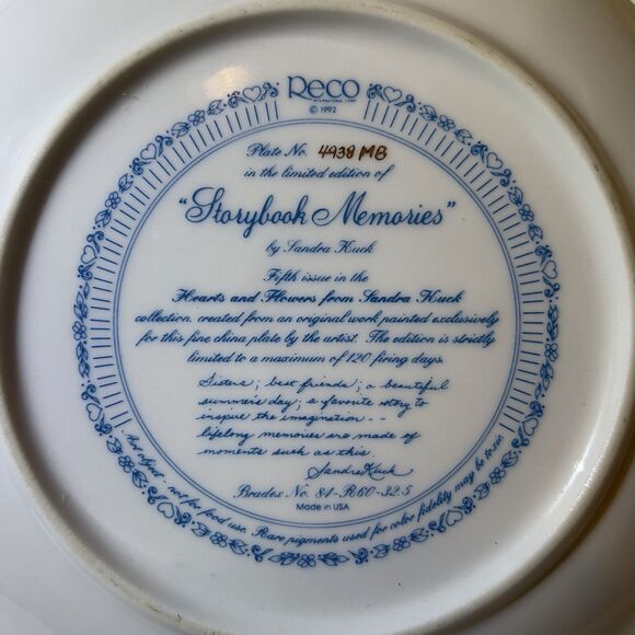 VTG 1992 Reco Storybook Memories Limited‎ Edition Collector Plate  Sandra Kuck - Picture 4 of 6